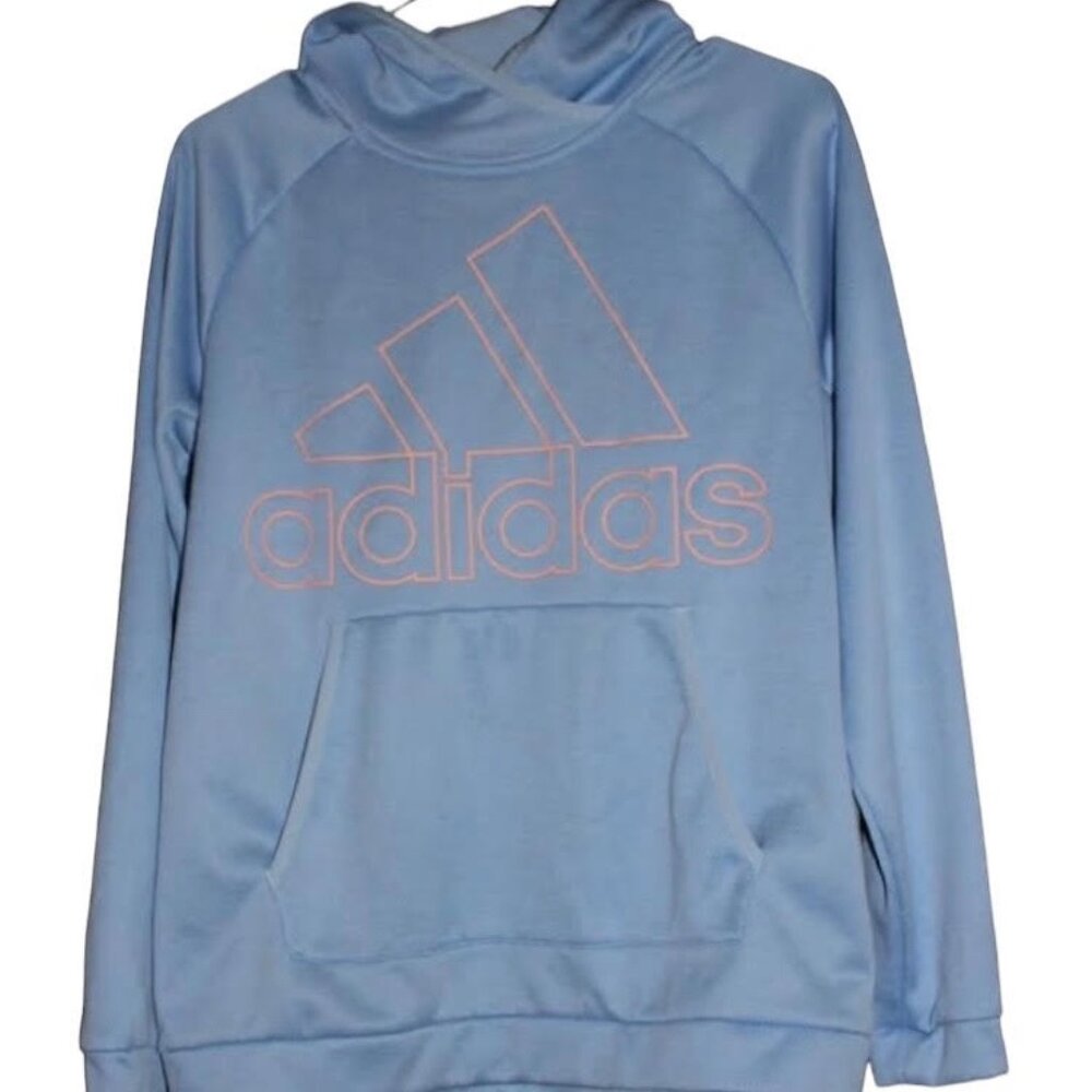 Adidas Blue Hoodie with Pink Logo Size Medium